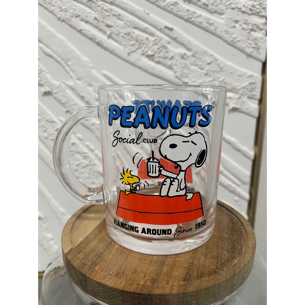 Peanuts Social Club Snoopy Woodstock Glass Mug 17oz Gibson Homewares Clear New